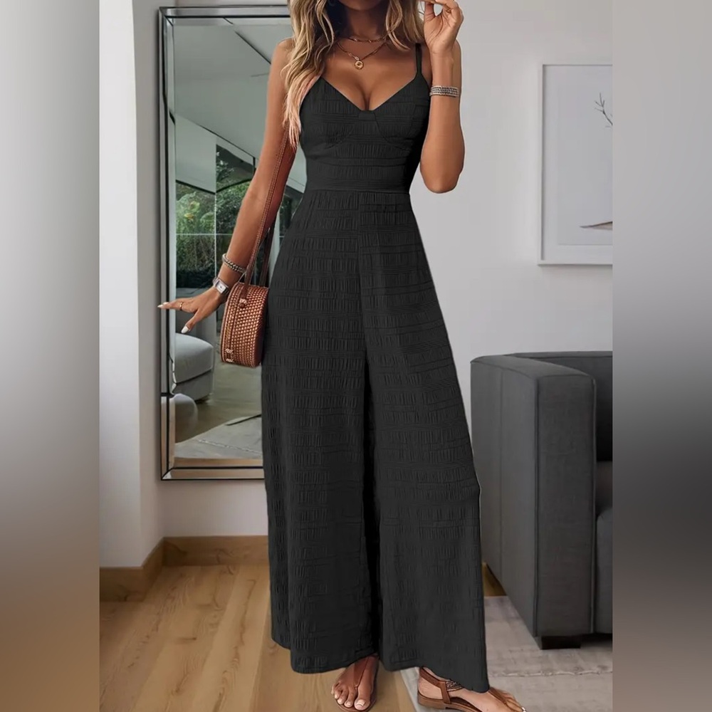 Elegant Bow Jumpsuit Wide Leg Boutique New Black - Picture 6 of 10